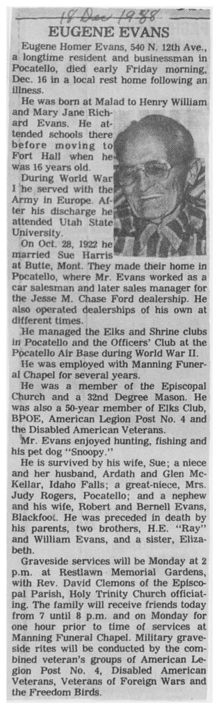 Eugene Homer Evans obit