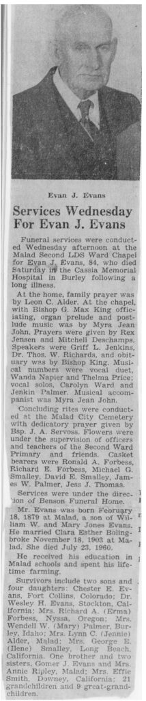 Evan J Evans obit and funeral