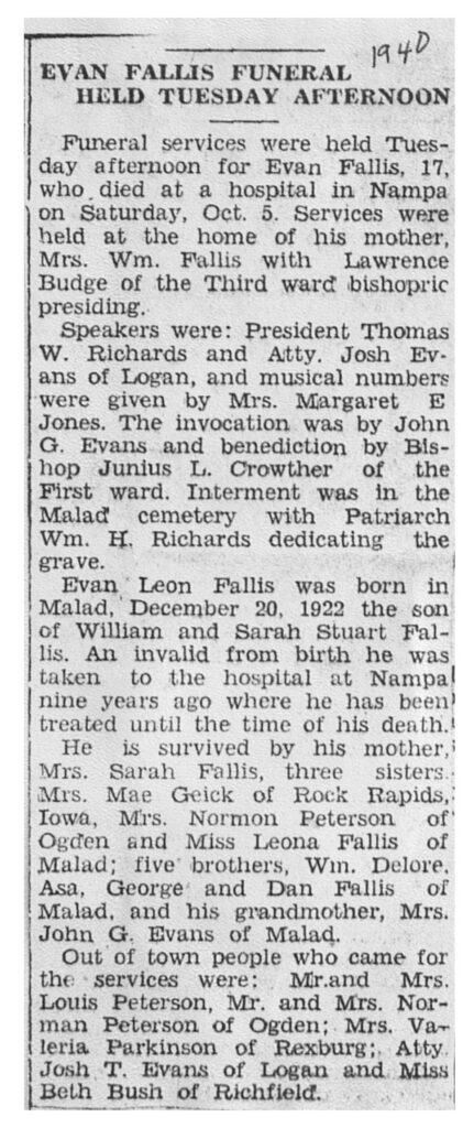 Evan Leon Fallis obit and funeral