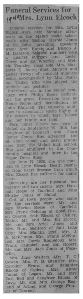 Fern Jones Elcock obit and fuineral