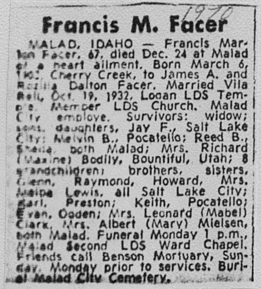 Francis Marlon Facer obit
