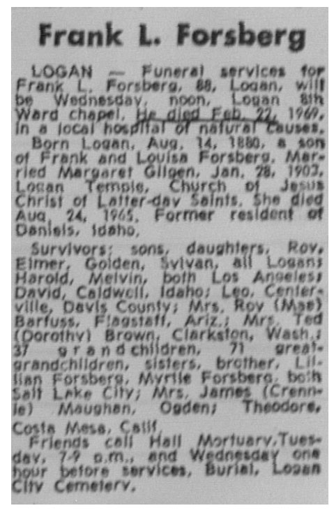 Frank L Forsberg obit