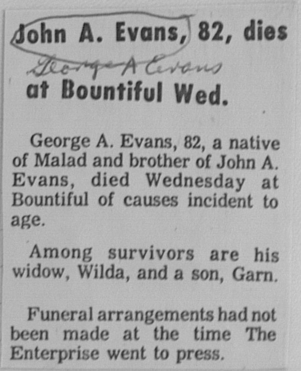 George A Evans death notice