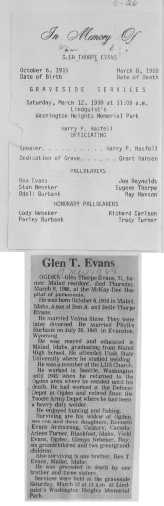 Glen Thorpe Evans obit