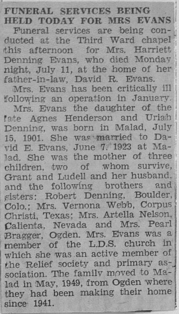Harriett Denning Evans obit