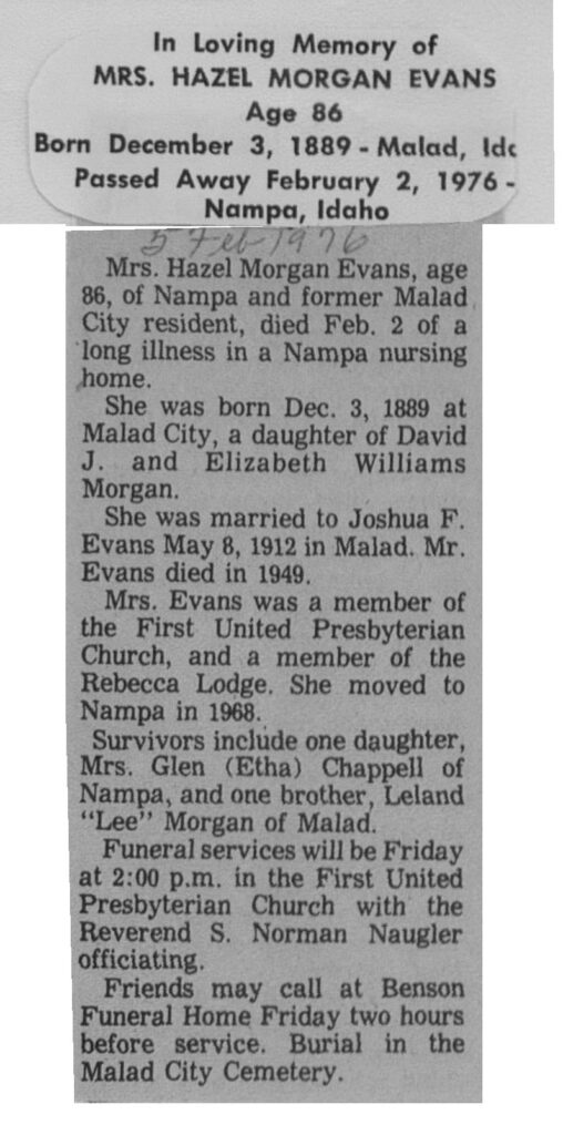 Hazel Morgan Evans obit