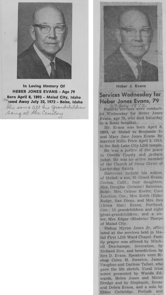 Heber Jones Evans obit and funeral