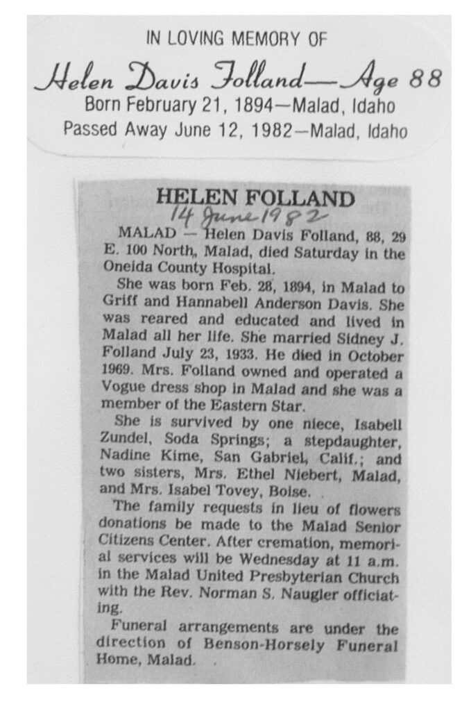 Helen Davis Folland obit