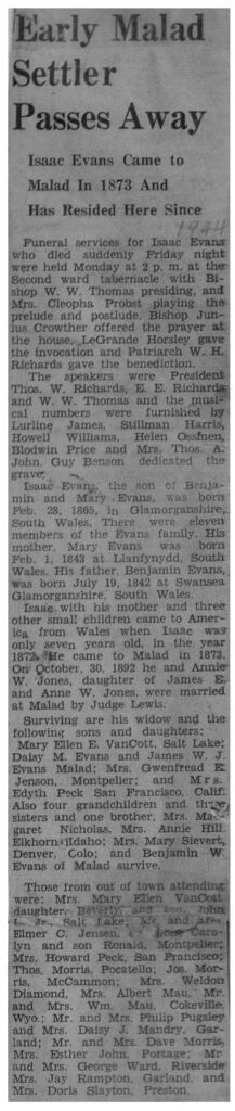Isaac Evans obit and funeral