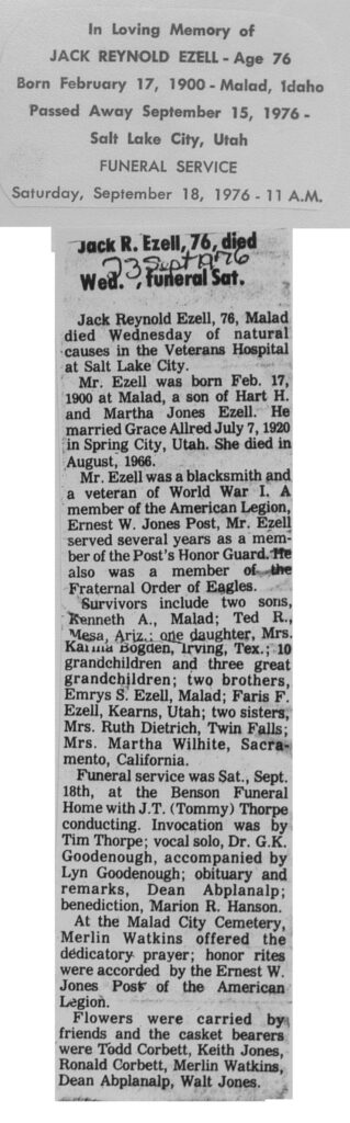Jack Reynold Ezell obit and funeral