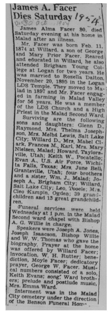 James Alma Facer obit and funeral