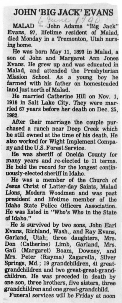 John (Big Jack) Evans obit