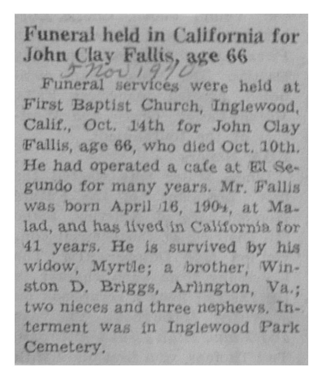 John Clay Fallis obit