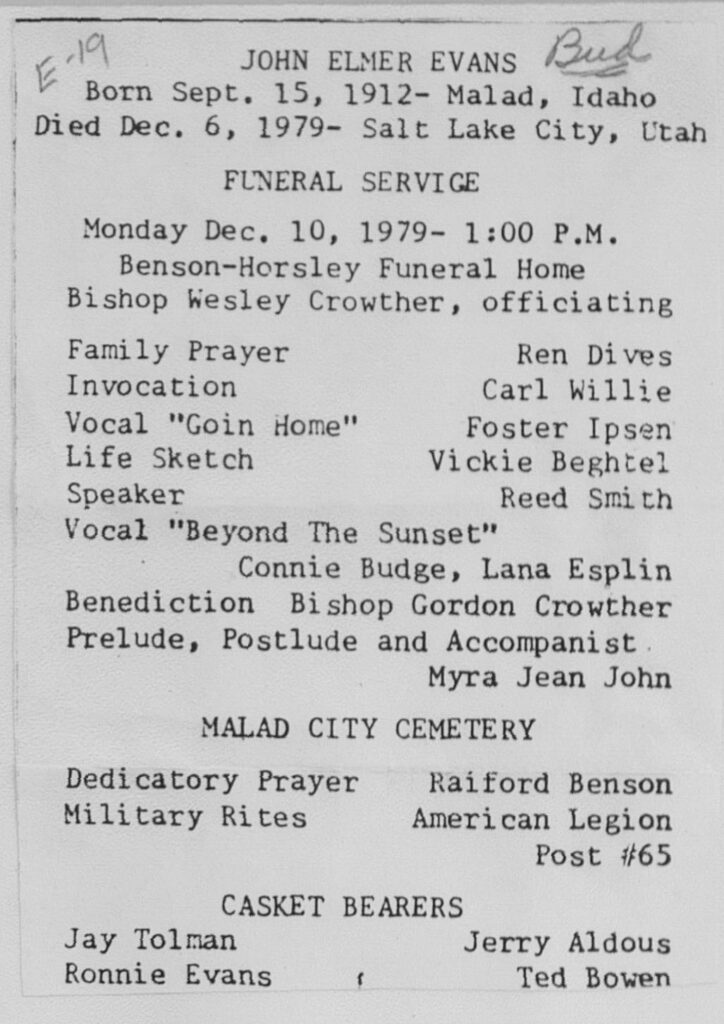 John Elmer (Bud) Evans program