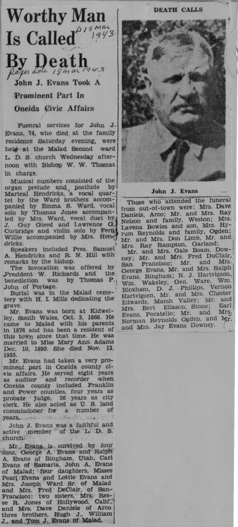 John J Evans obit and funeral