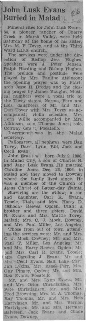 John Lusk Evans obit and funeral