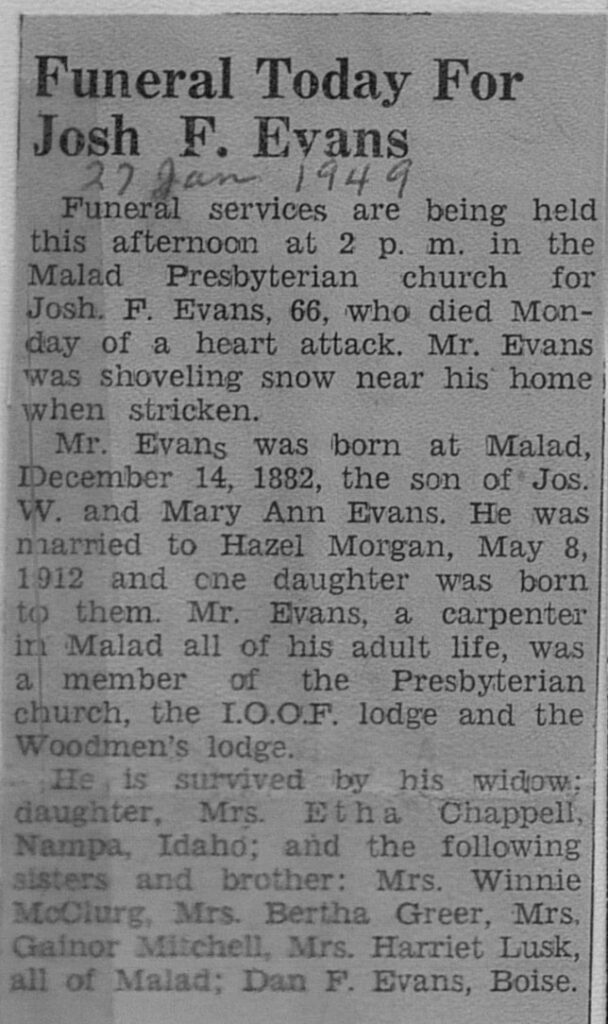 Josh F Evans obit