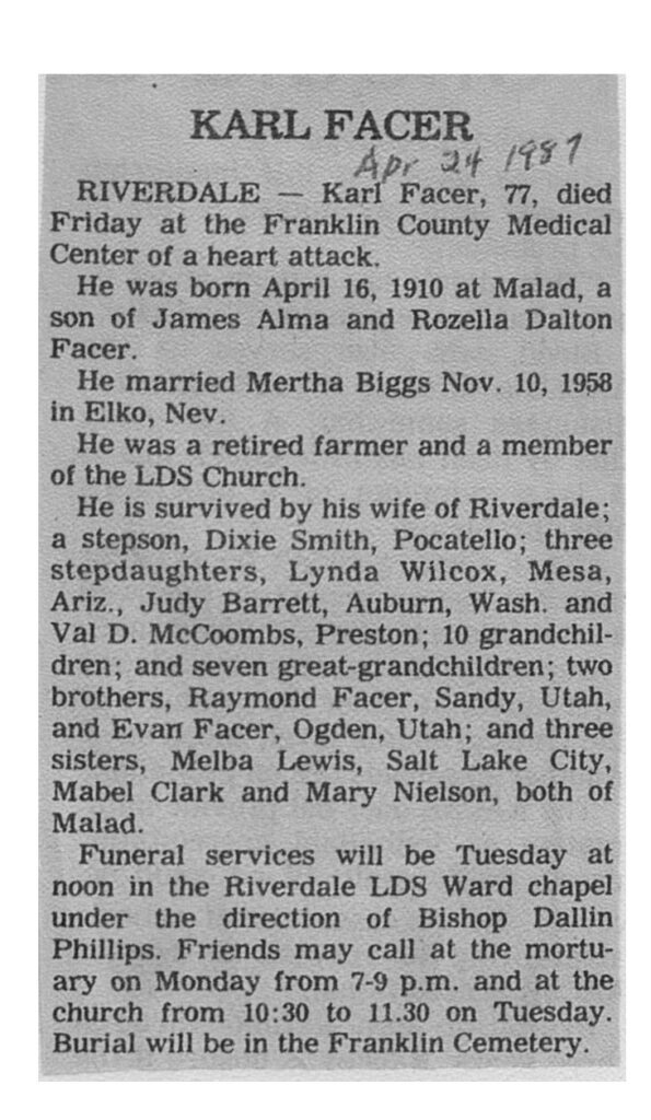 Karl Facer obit