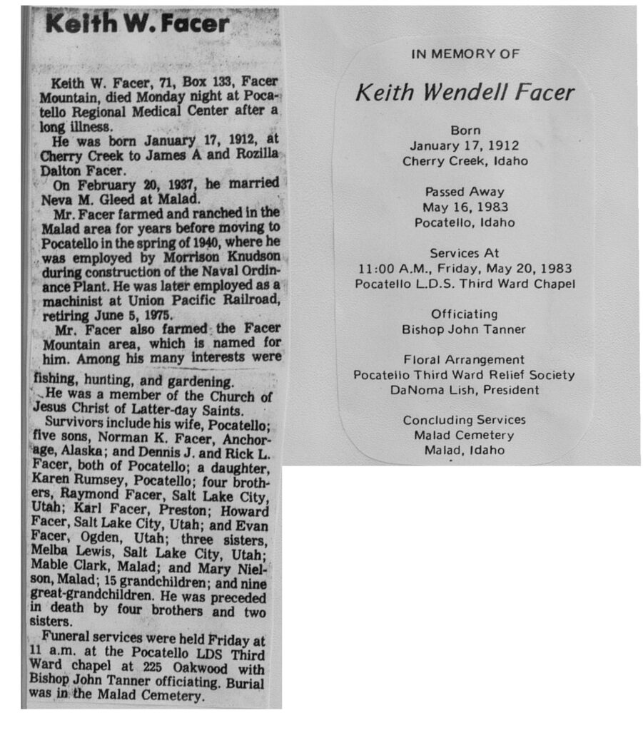 Keith Wendell Facer obit