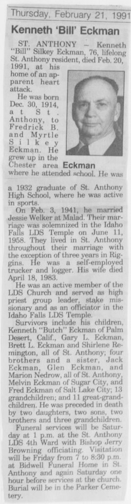 Kenneth (Bill) Silkey Eckman obit