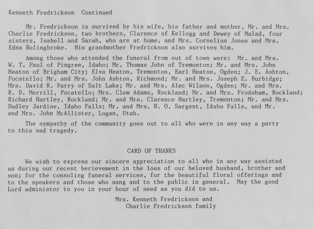 Kenneth Fredrickson accident report and obit page 2