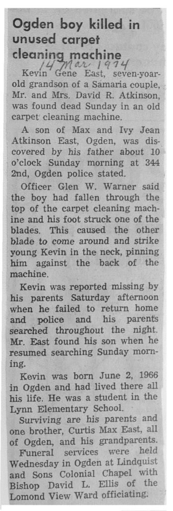 Kevin Gene East obit and accident