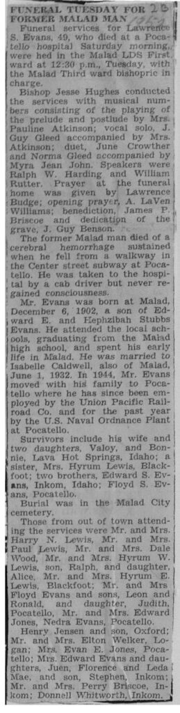 Lawrence S Evans obit and funeral