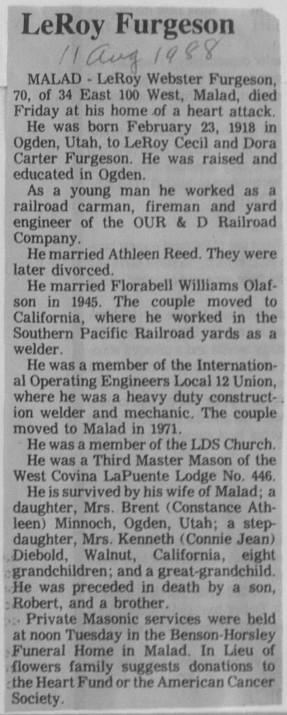 LeRoy Webster Furgeson obit