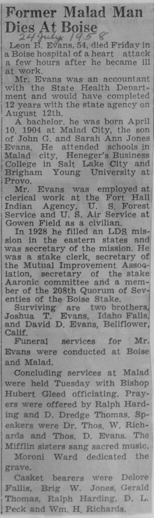 Leon B Evans obit and funeral