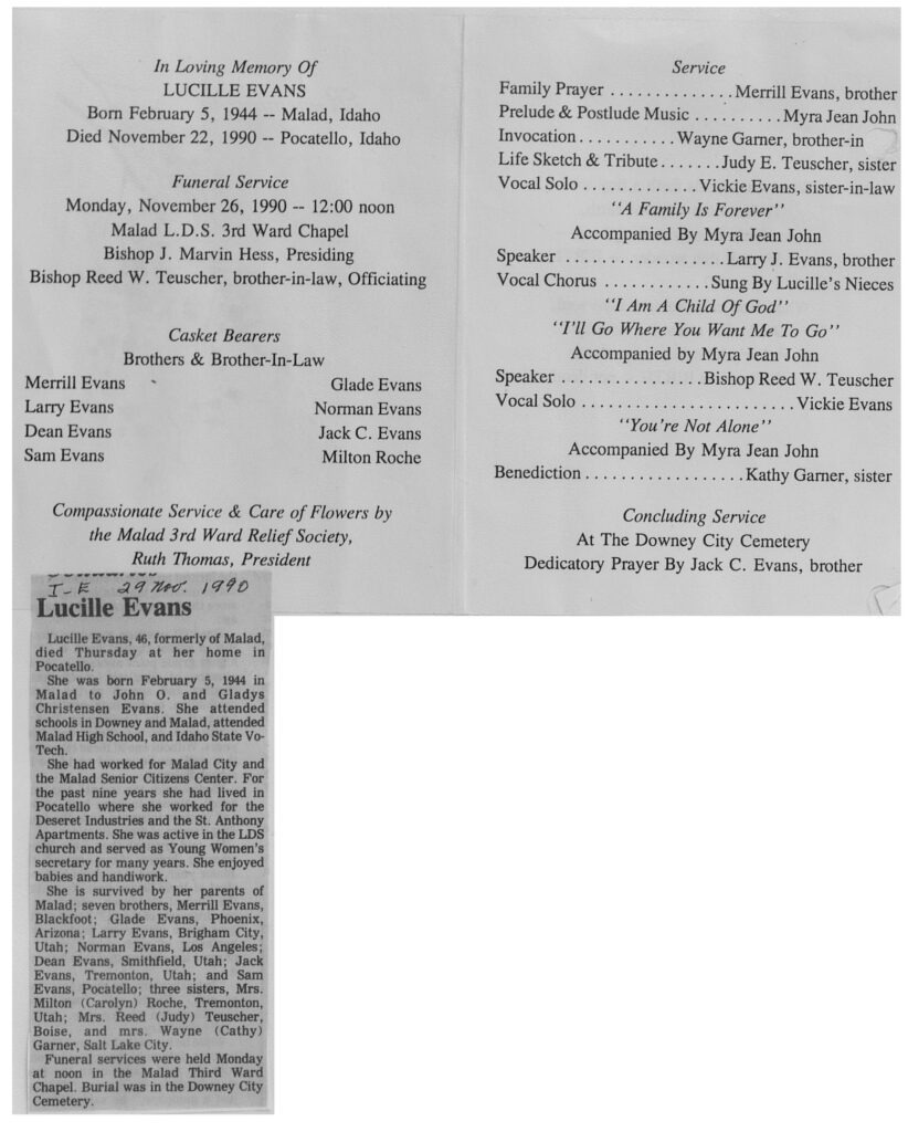 Lucille Evans obit and program