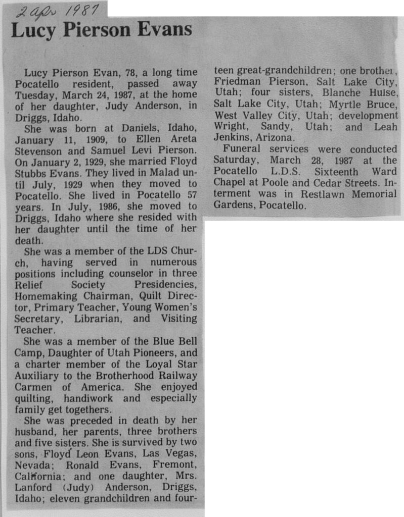 Lucy Pierson Evans obit
