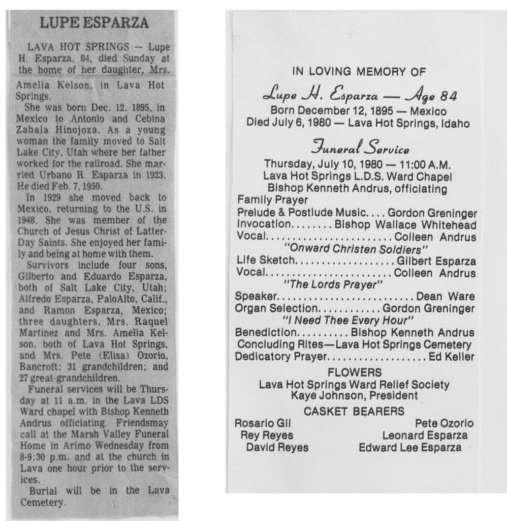 Lupe H Esparza obit and program
