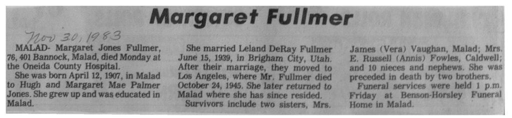 Margaret Jones Fullmer obit