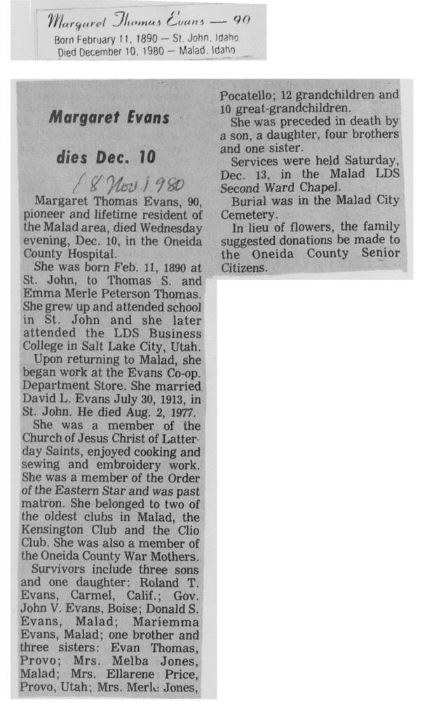 Margaret Thomas Evans obit
