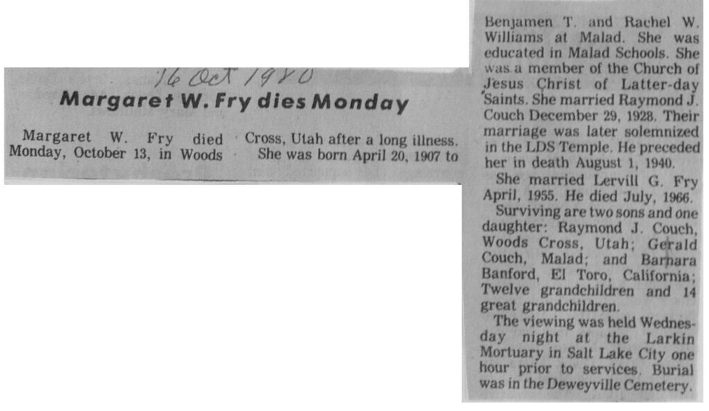 Margaret W Fry obit