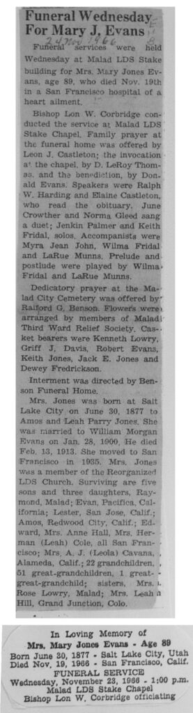 Mary Jones Evans obit and funeral