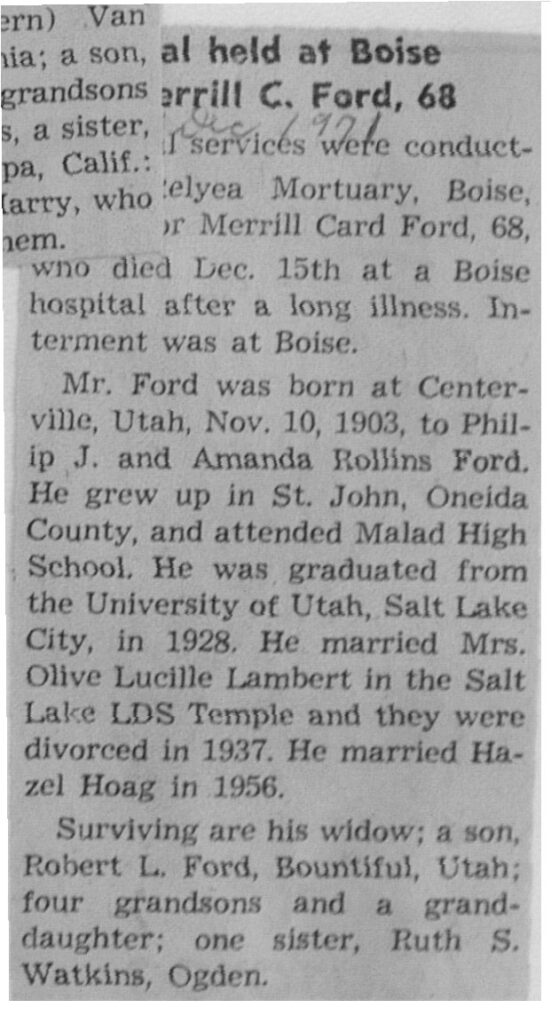 Merrill Card Ford obit