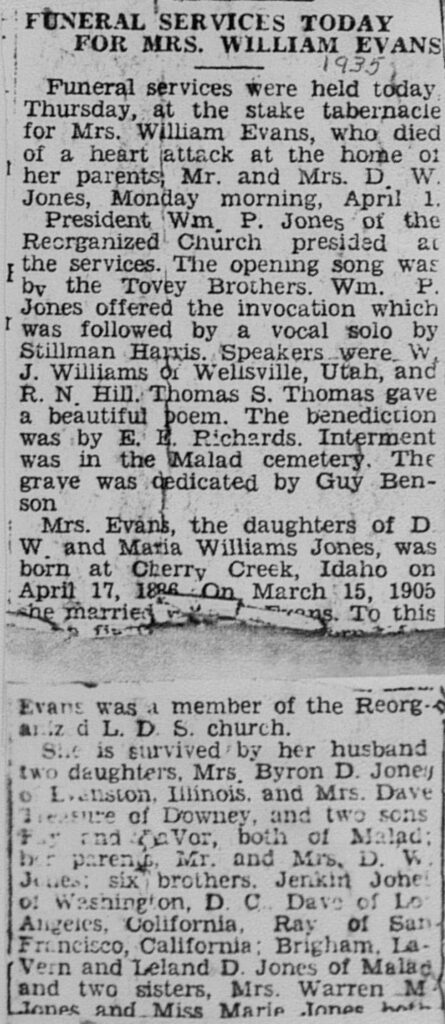 Mrs William Evans funeral and obit
