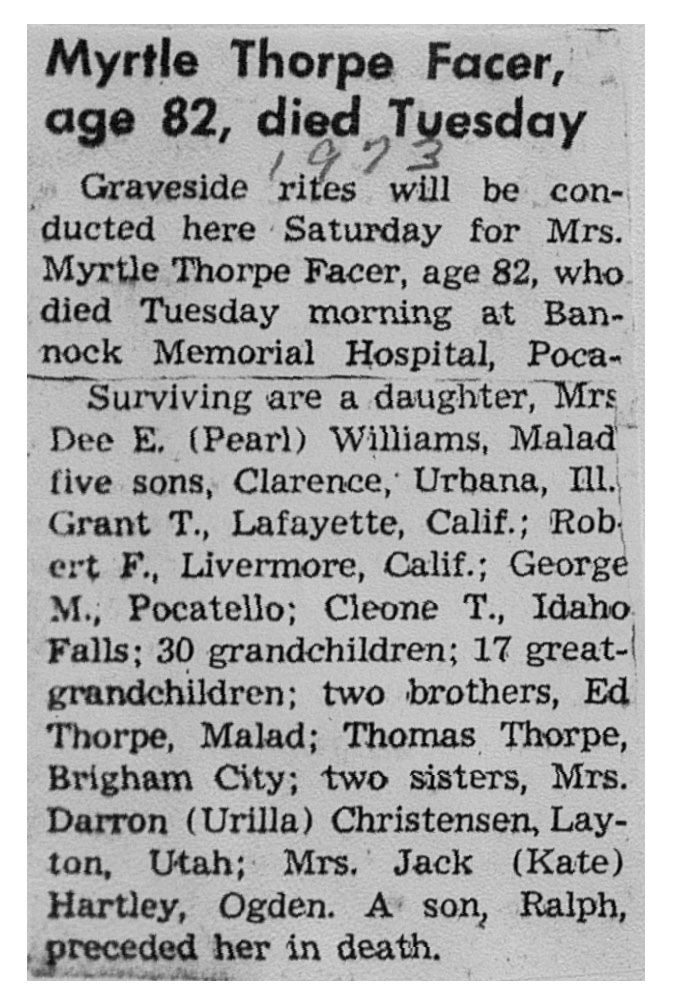 Myrtle Thorpe Facer obit