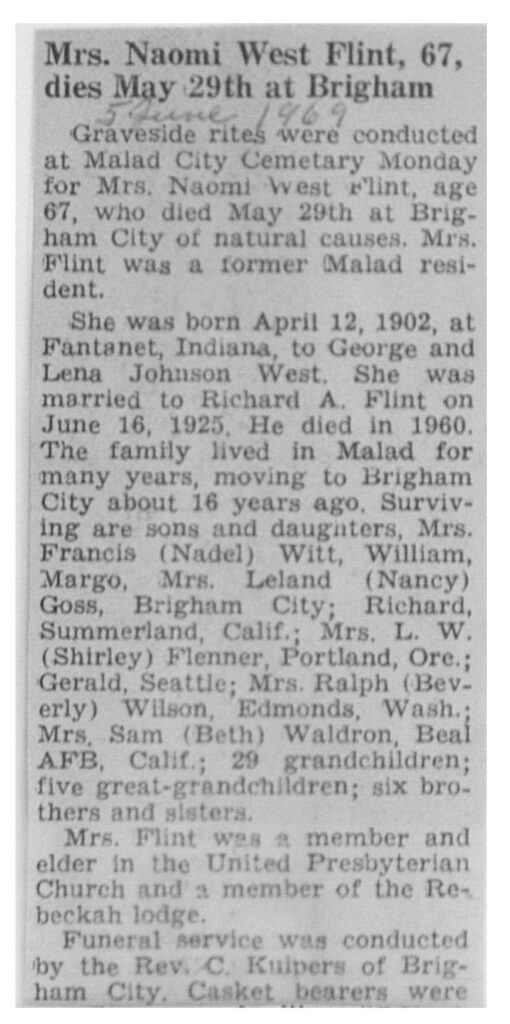 Naomi West Flint obit