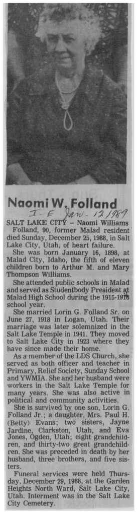 Naomi Williams Folland obit