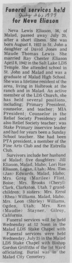 Neva Lewis Eliason obit