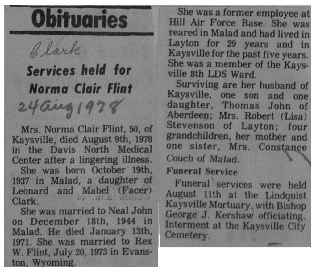 Norma Clair Flint obit