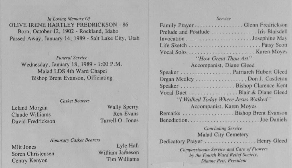 Olive Irene Hartley Fredrickson program