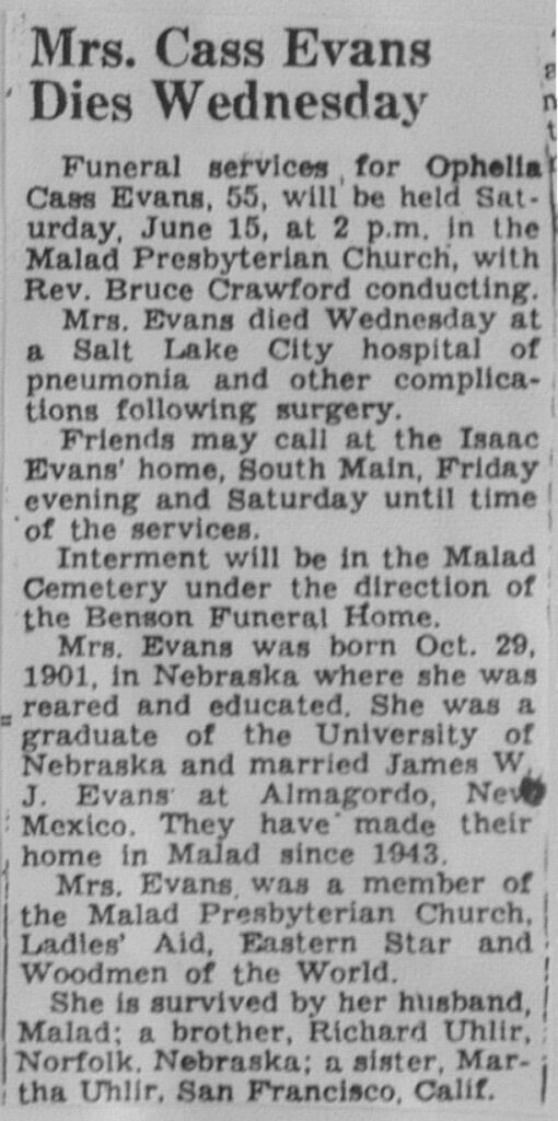 Ophella Cass Evans obit