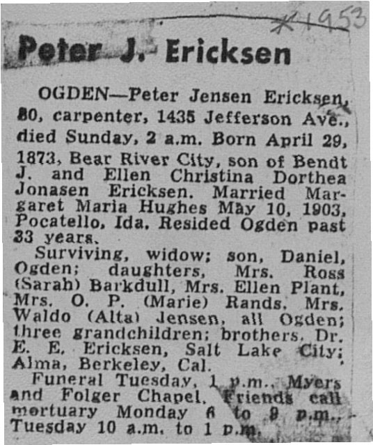 Peter Jensen Ericksen obit