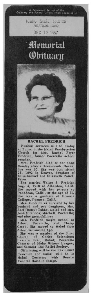 Rachel Fryer Fredrich obit