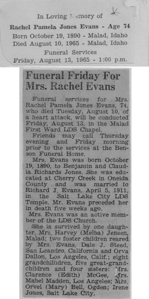 Rachel Pamela Jones Evans obit
