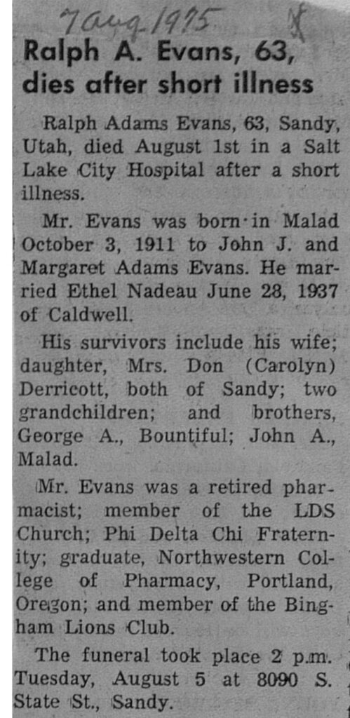 Ralph Adams Evans obit