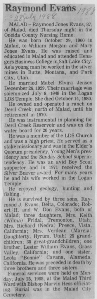Raymond Jones Evans obit